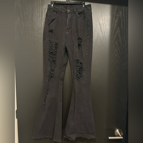 AMAZON WOMENS DISTRESSED BELL BOTTOM JEANS - Picture 2 of 4